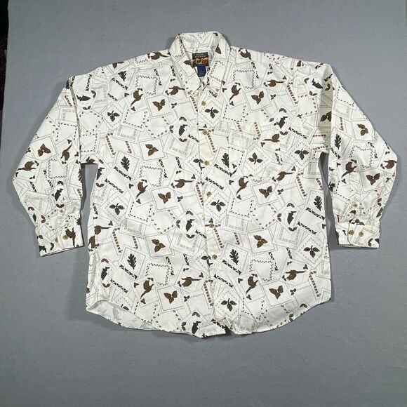 VTG High Sierra Shirt Mens XL White Hunting Long‎ Sleeve All Over Print Fall - Picture 1 of 11